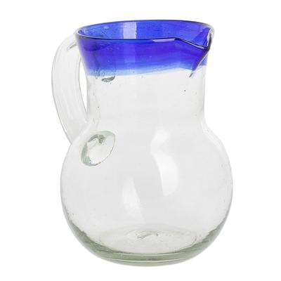 Sky Reflection,'Handblown Recycled Glass Pitcher in Blue from Guatemala'