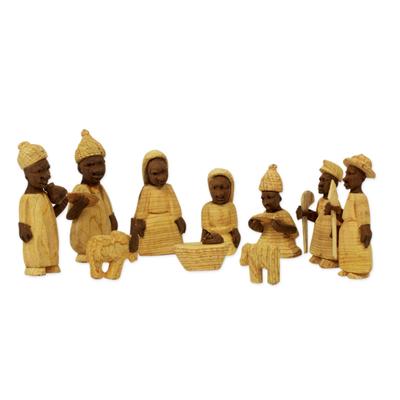 Wood nativity scene, 'Welcome Jesus' (set of 10)