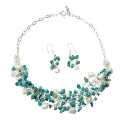 Cultured pearl jewelry set, 'Cancun Muse'