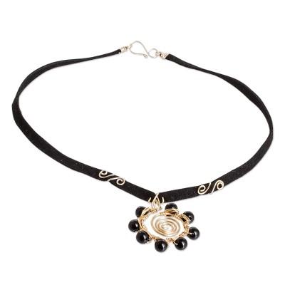Glamor by Night,'Pendant Necklace with Onyx Stones and Twisted Wire Accents'