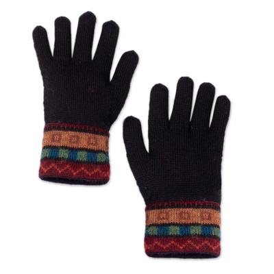 Memories of the Region,'Traditional Knit Striped 100% Alpaca Gloves in Warm Hues'