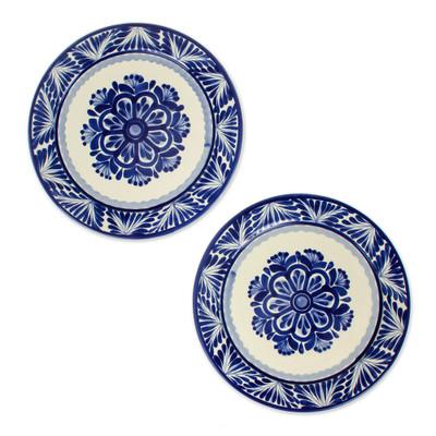 Floral Tradition,'Two Round Majolica Ceramic Floral Dinner Plates from Mexico'