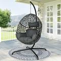 NICESOUL Oversized Dark Gray Rattan Swing Egg Chair with Stand Indoor Outdoor Large Nest Egg Chair