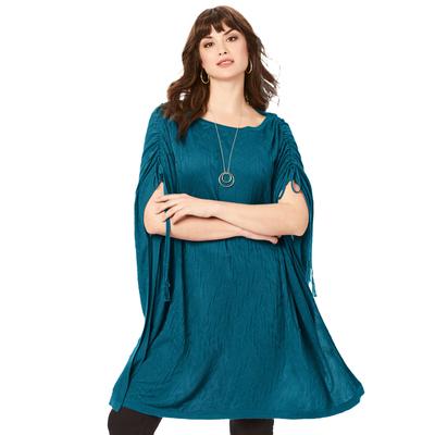 Plus Size Women's Textured Poncho Sweater by Roaman's in Teal Bias Chevron (Size 1X/2X)