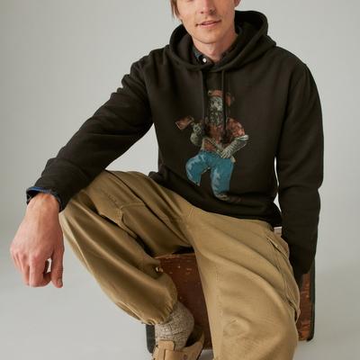 Lucky Brand Lumberjack Bear Hoodie - Men's Clothing Outerwear Sweatshirts Crewneck Hoodies in Jet Black, Size L
