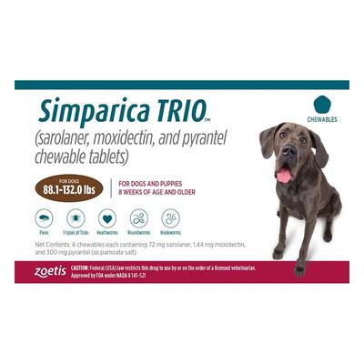 Simparica Trio For Dogs 88.1-132 Lbs (Brown) 6 Doses