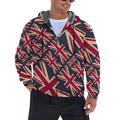 UK Flag Pattern Great Britain Flag Men's Hoodie Fleece Lining Zippered Sweatshirt Sweater Jacket Coat L