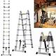 5M Telescopic Ladder 16.5FT Extension Ladder 2.5M+2.5M A-Frame Multi-Purpose Folding Aluminium Telescoping Ladder Anti-Slip Folding Ladder Lightweight Portable Loft Ladders, 330lb Capacity, EN131