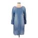 Cloth & Stone Casual Dress - Shift Scoop Neck 3/4 sleeves: Blue Print Dresses - Women's Size Medium