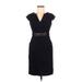 Adrianna Papell Cocktail Dress - Party V Neck Short sleeves: Black Solid Dresses - Women's Size 4 Petite