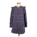 Cloth & Stone Casual Dress - Mini Crew Neck 3/4 sleeves: Blue Plaid Dresses - Women's Size Medium Petite