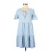 J.Crew Casual Dress - A-Line Tie Neck Short sleeves: Blue Print Dresses - Women's Size Medium