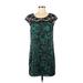 Express Casual Dress - Shift Scoop Neck Short sleeves: Teal Floral Dresses - Women's Size Medium