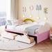 Twin Size Daybed w/2 Storage Drawers, Wood Kids Twin Bed Frame with Clouds & Rainbow Decor, Twin Storage Bed Frame, Pink Rainbow