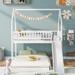 Twin Over Full Bunk Bed with Slide and Built-in Ladder, Wooden Floor House Shaped Bedframe w/Full-Length Guardrail & Roof