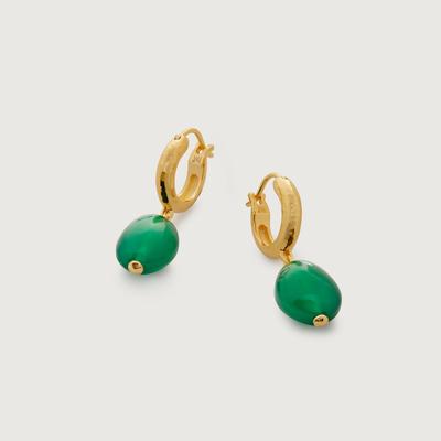 Gold Rio Gemstone Huggie Earrings Green Onyx