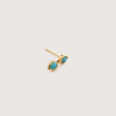 Gold Double Teardrop Stud Single Earring Turquoise
