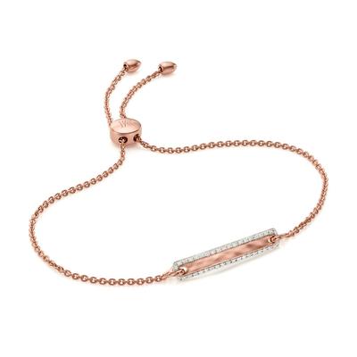 Rose Gold Havana Tiny Bar Diamond Friendship Chain Bracelet Diamond