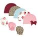 Hudson Baby Infant Girl Cotton Cap and Scratch Mitten Set Autumn Rose 0-6 Months