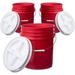 5 Gallon (3 Pack) Bucket Pail Container With Gamma Seal Lid Food Grade BPA Free HDPE Red