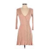 See You Monday Cocktail Dress - Sweater Dress V Neck 3/4 Sleeve: Tan Dresses - Women's Size X-Small