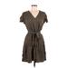 Shein Casual Dress - Mini V Neck Short sleeves: Green Solid Dresses - Women's Size Medium