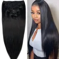 Extensions de cheveux humains à clipser pour femmes cheveux brésiliens raides Remy noir naturel