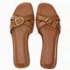 2023 Women Flat Slippers Leather Crisscross Sandals Summer Fashion Metal Buckle Decoration Shoes