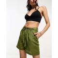 Threadbare linen look tie waist shorts in khaki-Green