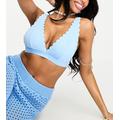 Peek & Beau Fuller Bust Exclusive mix & match scallop plunge long line bikini top in pastel blue