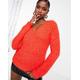 ASOS DESIGN v neck longline jumper in fluffy yarn in red