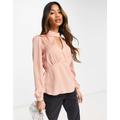 River Island high neck button detail top in pale pink