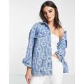 HUGO cotton all over logo print denim jacket in blue