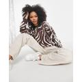 adidas Originals 'animal abstract' three stripe zebra print sweatshirt in brown and beige