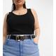 ASOS DESIGN Curve black croc spiral logo belt in black