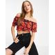 Miss Selfridge shirring bardot top in red multi