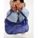 Juicy Couture velour shoulder bag with metal plaque in grey blue