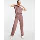 adidas Originals Contempo chunky striped jumpsuit in mauve-Pink