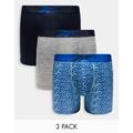 Reebok travis 3 pack medium length performance trunks in blue multi