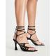 ASOS DESIGN Herald knotted caged tie leg mid heeled sandals in black