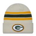 Men's New Era Cream Green Bay Packers Team Stripe Cuffed Knit Hat