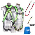 Palmer Safety Fall Protection Safety Harness Kit I 5pt Full Body 6 Single Lanyard 18 D-Ring Extender I Dorsal D-ring I OSHA ANSI Compliant Personal Equipment (Hi Vis Green - 2XL)