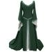 Renaissance Dress Women V Neck Trumpet Sleeve Floor Length Maxi Dresses Vintage Celtics Medieval Cosplay Outfits