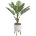 Artificial Plant Tree Areca Palm Tree 4 Feet Tall In 10 Inch Century Verbena Ceramic Planter On Wood Stand White