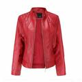 Scyoekwg Leather Jacket Womens Womens Fall Fashion 2022 Slim Leather Stand Collar Zip Motorcycle Suit Belt Coat Jacket Tops Clothes Red XXXL