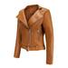 2023 Clothes Plus Size Winter Warm Coat Solid Color Biker Motorcycle Jacket Outerwears Fall Fashion Open Front Lapel Faux Leather Jacket for Women Khaki L