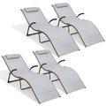 Crestlive Products 4-Piece Outdoor Patio Portable Folding Reclining Chaise Lounge Chairs - 69.09 L * 24.61 W * 26 H Light Gray