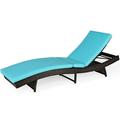 Outdoor Folding Chaise Lounge Rattan Leisure Reclining Lounge Chair Turquoise