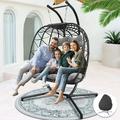 NICESOUL Large Light Gray Egg Swing Loveseat with Stand Hanging Basket Chair Egg Swing Chair with Stand for Outside 2 Person Bedroom Living Room 510lbs Capacity