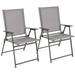 Costway 2pcs Patio Folding Portable Dining Chairs Metal Frame Armrests Outdoor Grey